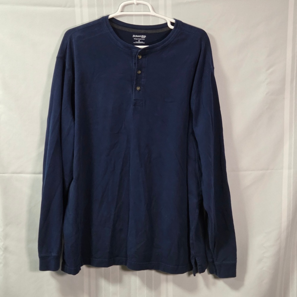 St. John's Bay Henley Mens XL Navy Heritage Sueded Jersey Long Sleeve Shirt